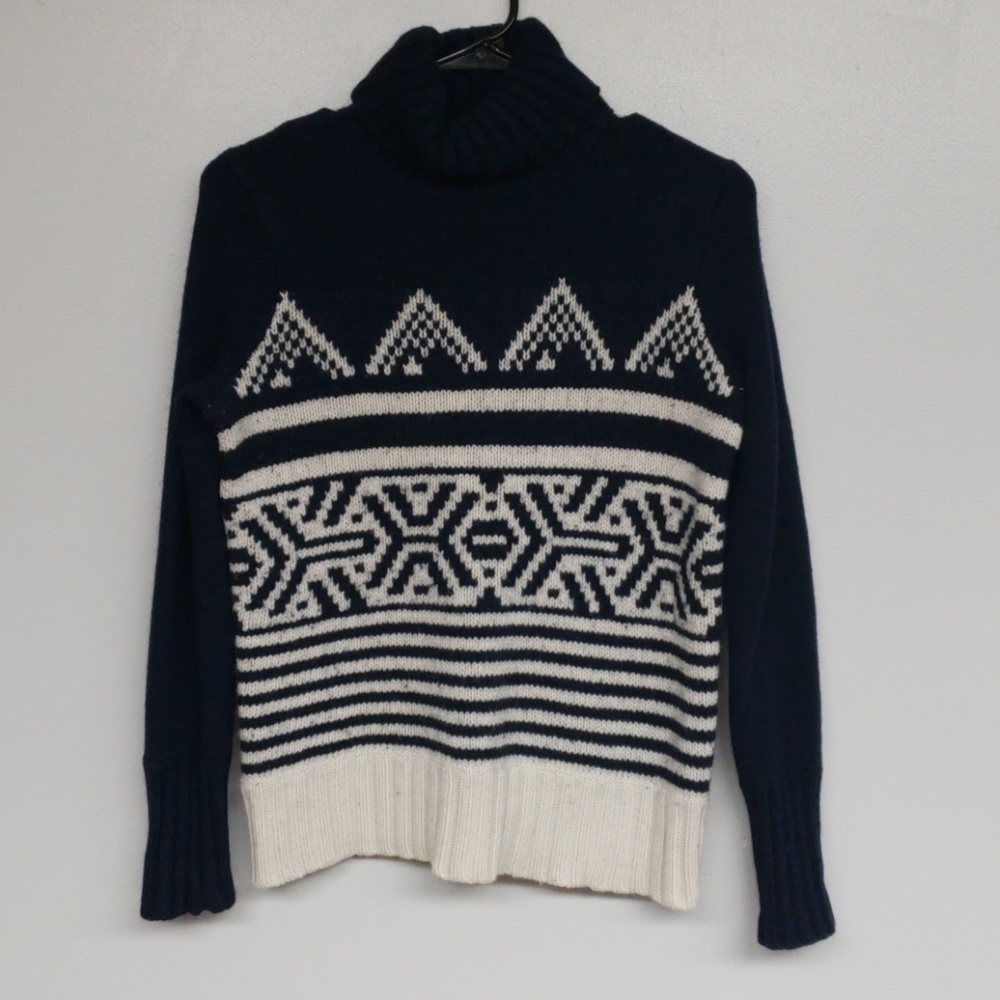 J. Crew Navy Blue and White Turtle Neck Sweater